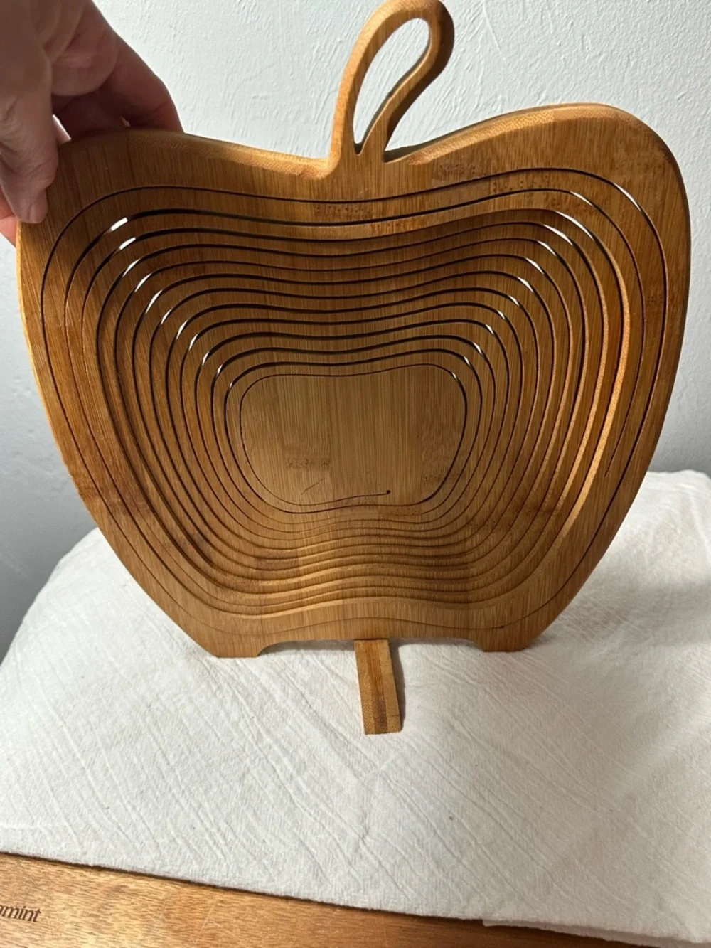 Vintage Collapsible Wooden Apple-Shaped Fruit Basket